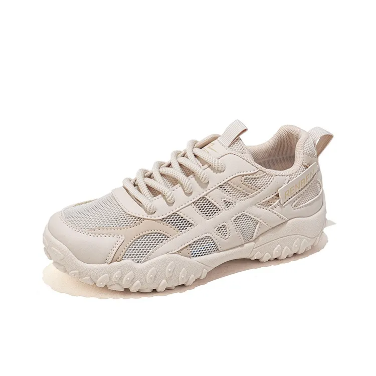 RENBEN Breathable Lightweight Height Increasing Low Top Chunky Sneakers Women's Khaki-2
