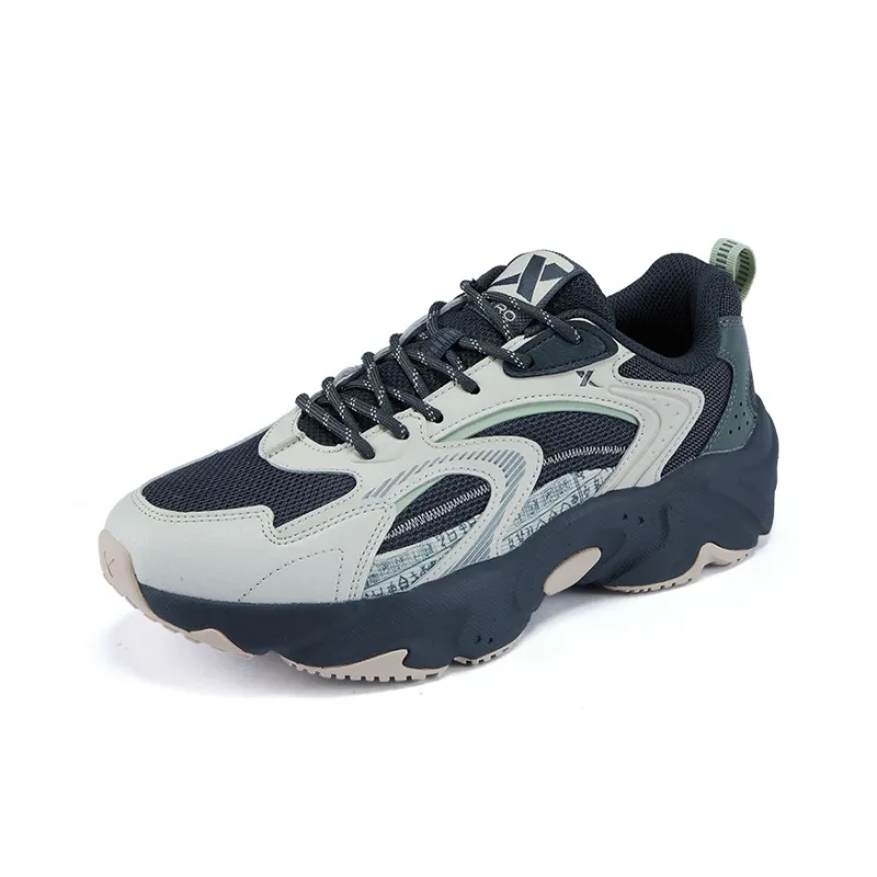 XTEP Cushioning Coverage Abrasion Resistant Lightweight Slip Resistant Low Top Chunky Sneakers Men's Gray Black Cyan-1