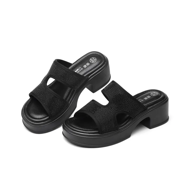 Cigna PU Polyurethane Quiet Slide Slippers Women's Black-1