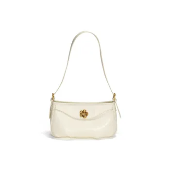 Simedin Cow Leather Shoulder Bag Women's Ecru/Deep Black