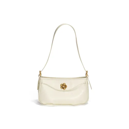 Simedin Cow Leather Shoulder Bag Women's Ecru/Deep Black