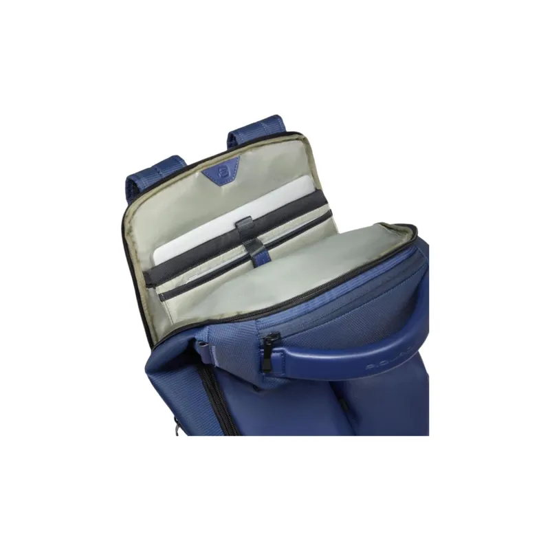 PIQUADRO Leather With Fabric Backpack Men's Blue-3