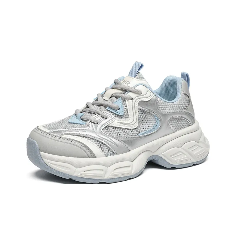 ZHR Xiaoice Bear Cushioning Abrasion Resistant Breathable Low Top Chunky Sneakers Women's Gray Blue-1