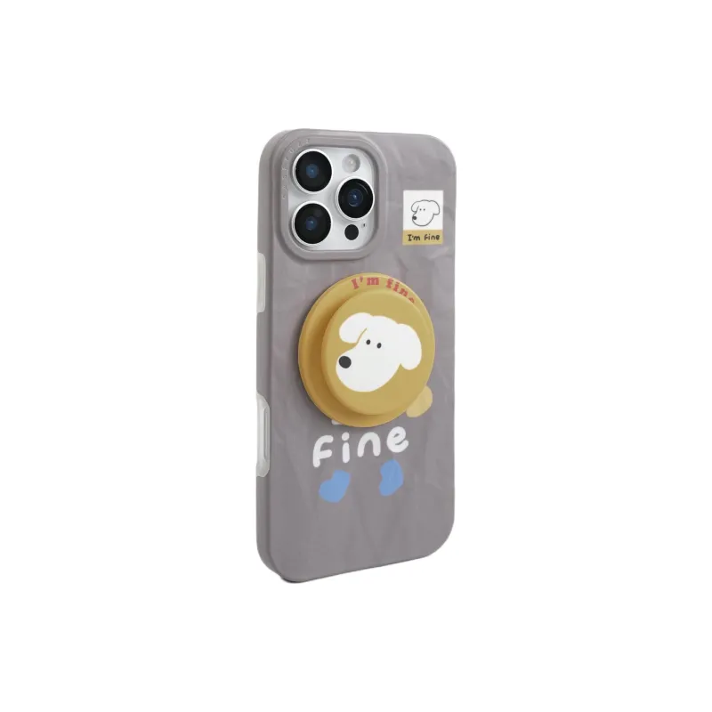 Sopi Acrylic Material Pleated Puppy Magnetic Stand Phone Cases Compatible With IPhone 16/15 Pro Max/Apple 13/14 Pro/Max-1