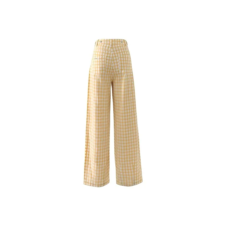 SISC Casual Pants Women's Yellow Plaid-1