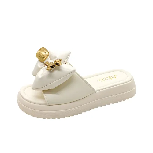 AJPAP Rubber Sole Metal Cut Out Woven Slip Resistant Odor Resistant Abrasion Resistant Slide Slippers Women's