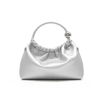 MUVA Cow Leather Cloud Bag, Handbag Trumpets Women's Moon Rock Silver/Cream Yellow/Ice Blue