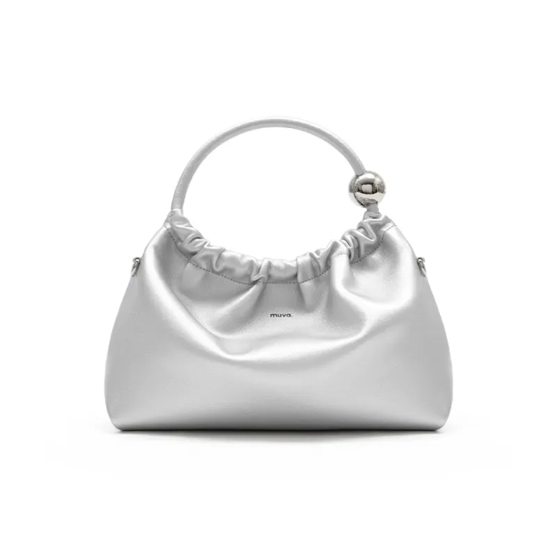 MUVA Cow Leather Cloud Bag, Handbag Trumpets Women's Moon Rock Silver/Cream Yellow/Ice Blue-8