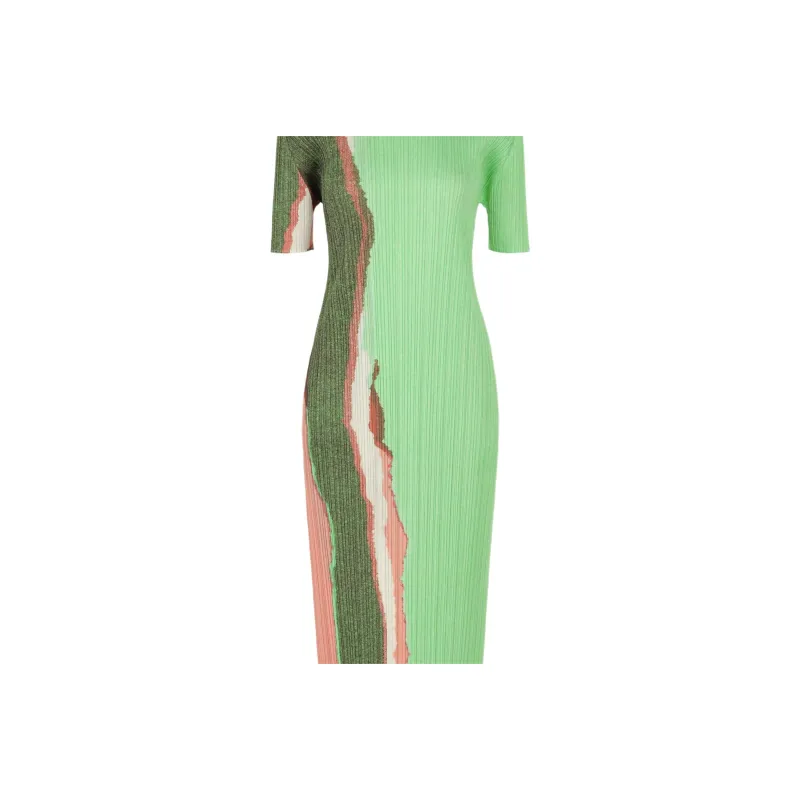 PLEATS PLEASE ISSEY MIYAKE Short Sleeved Dress Women's Green-5