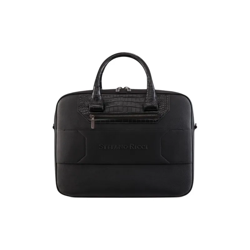 STEFANO RICCI Cow Leather Briefcase Men's Black-3