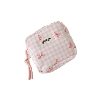 Gentle Welcome Small Plaid Makeup Bags Minimalist Style Square