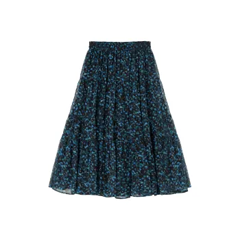 SOON FLOWER Casual Long Skirt Women's Black With Blue Floral