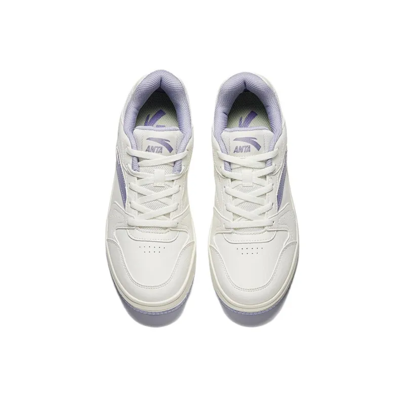 Anta Original Year Slip Resistant Height Increasing Low Top Skateboard Shoes Women's White Purple-4