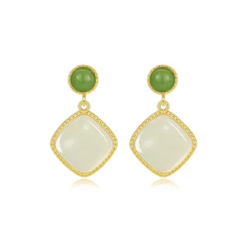MCK Earrings Pale Greenish White Jade Women's