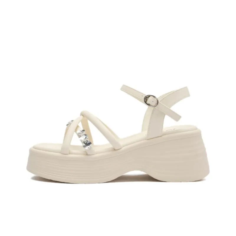 JOSINY Beach Sandals Women's Black/Ecru-0