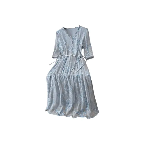 Cypress House Short Sleeved Dress Women's Gray Blue