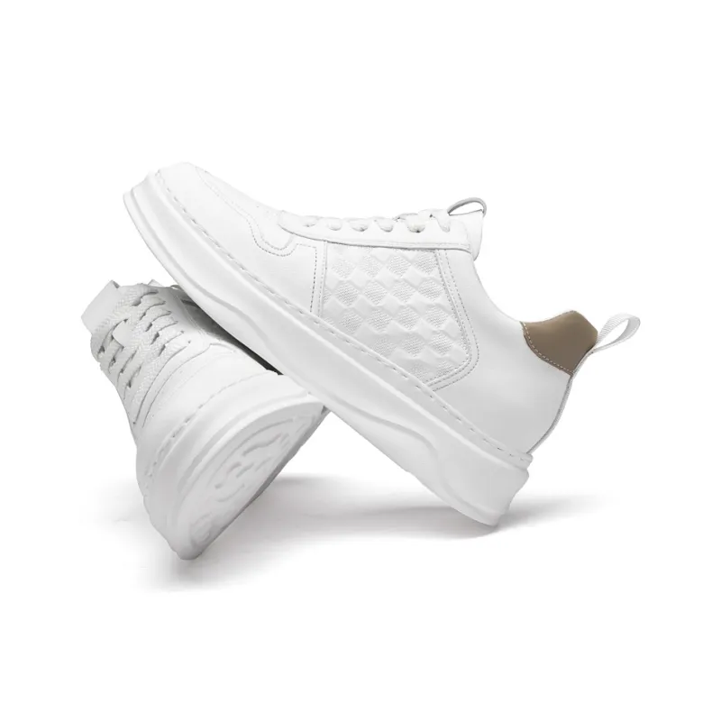 Frank Mully Height Increasing Abrasion Resistant Slip Resistant Low Top Skateboard Shoes Unisex White-2