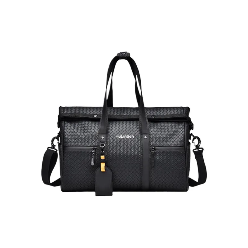 Mulinsen PU Travel Bag Unisex Classic Black/Stylish Gray/Woven Pattern Black-5