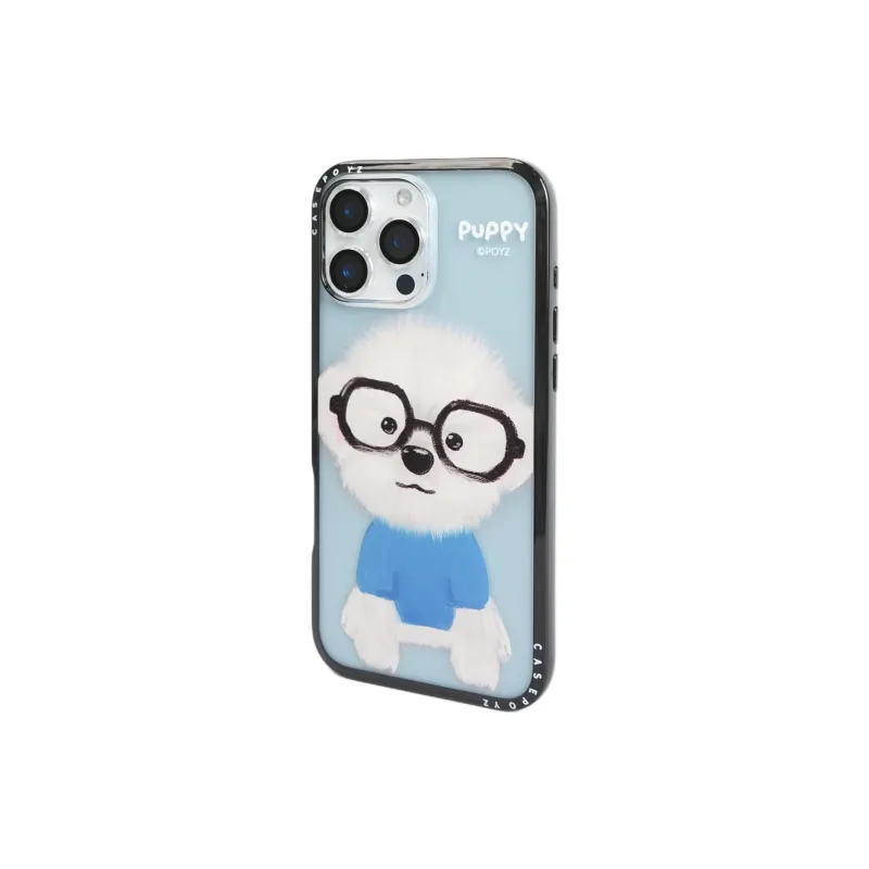 Sopi Acrylic Material Black Glass White Puppy Phone Cases Compatible With IPhone 16/15 Pro Max/Apple 13/14 Pro/Max-4