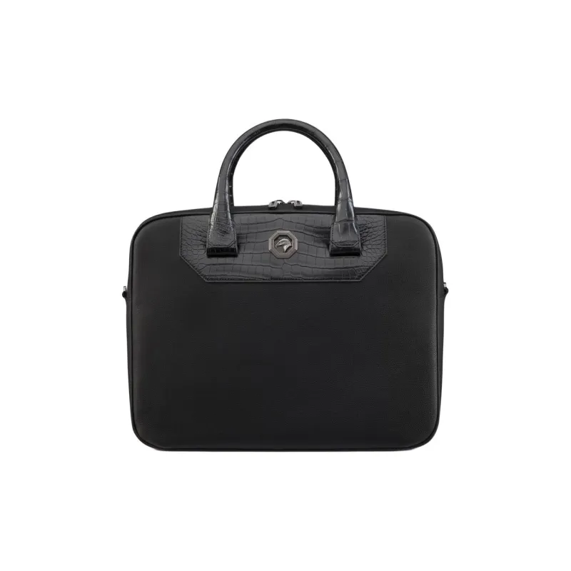 STEFANO RICCI Cow Leather Briefcase Men's Black-0