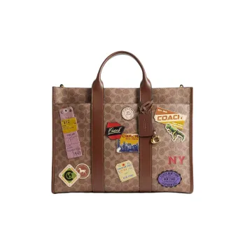 COACH Wesley Canvas With Calfskin Tote Bag, Shopping Bag, Shoulder Bag, Crossbody Bag, Handbag Tubas Women's Brown
