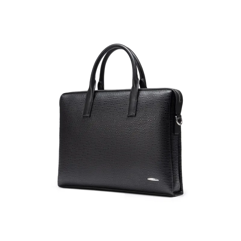 Chrisdien Deny Cow Leather Briefcase Tubas Men's Black-2