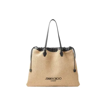 Jimmy Choo Raffia With Calfskin Tote Bag, Shopping Bag, Handbag Tubas Women's Natural