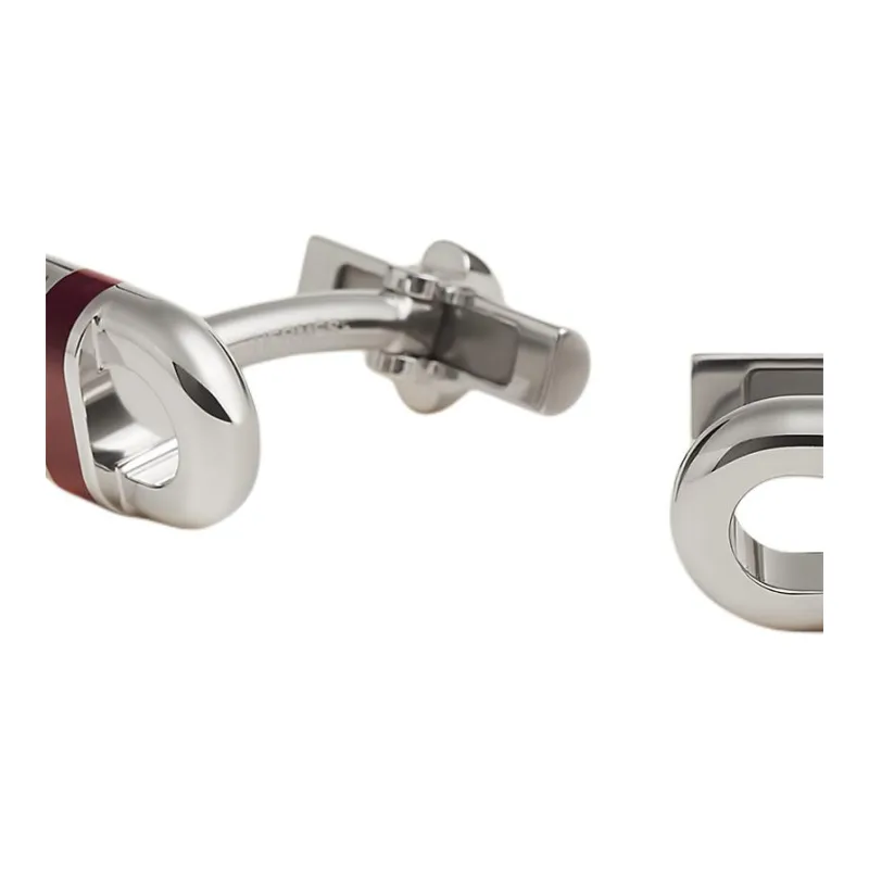 HERMES Palladium Plated Cufflinks Men's Silver/Red-1