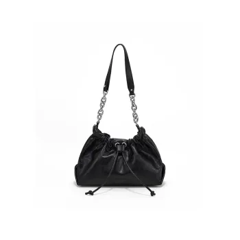 Simedin Cow Leather Crossbody Bag Trumpets Women's Deep Black/Pistachios White