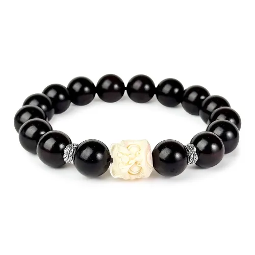 PUTUOSHANWENCHUANG Small Leaf Red Sandalwood Precious Wood Bracelets Unisex