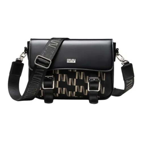 SEPTWOLVES Fabric+Artificial Leather Messenger Tailgate bag, Crossbody Tailgate bag Medium Size Unisex Black Khaki/black Blue