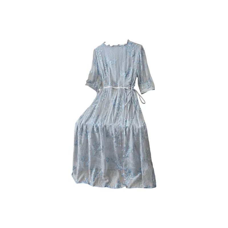 Cypress House Short Sleeved Dress Women's Gray Blue-1
