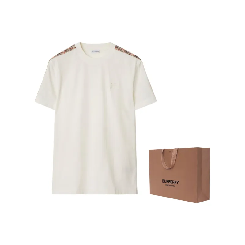 Burberry Checkered trim Cotton T shirt-5