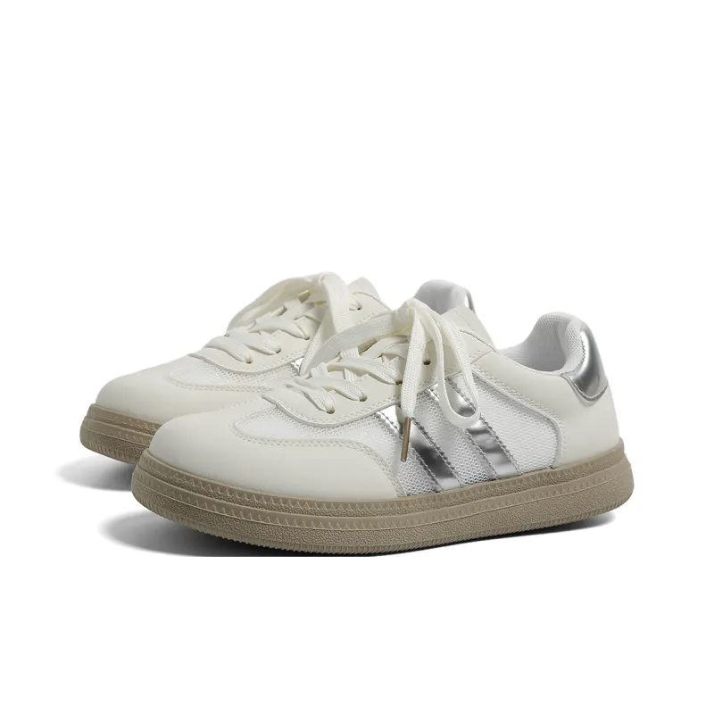 HUANQIU Slip Resistant, Abrasion Resistant, Lightweight Low Top Skateboard Shoes Women's Beige Silver-2