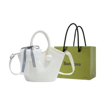 Bansusu PU Basket Bag, One Shoulder Handbag Women's White/Black/Pink/Blue