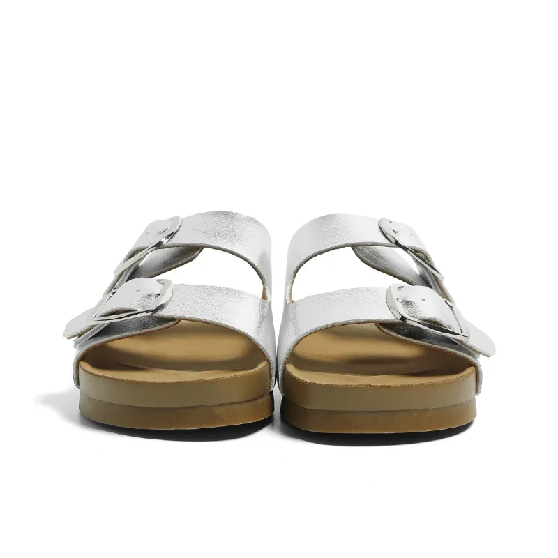 HUANQIU Slip Resistant Odor Resistant Abrasion Resistant Slide Slippers Women's Silver-3