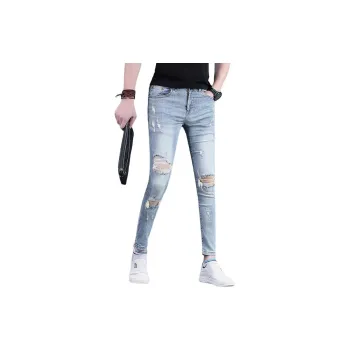 JIKENDI Jeans Men Light Blue Ankle Length