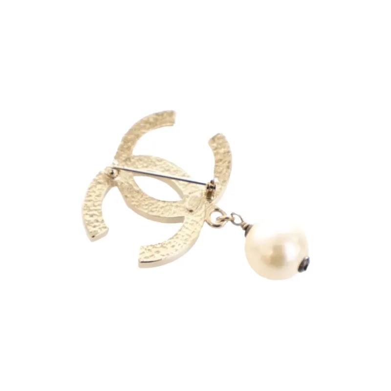CHANEL 2013 Plated Faux Pearl Cc Drop Brooch Costume Brooch-2