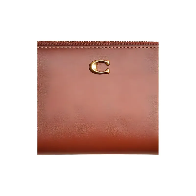COACH Zip Around Calfskin Coin Purses Wallets Small Size Unisex Brown-2