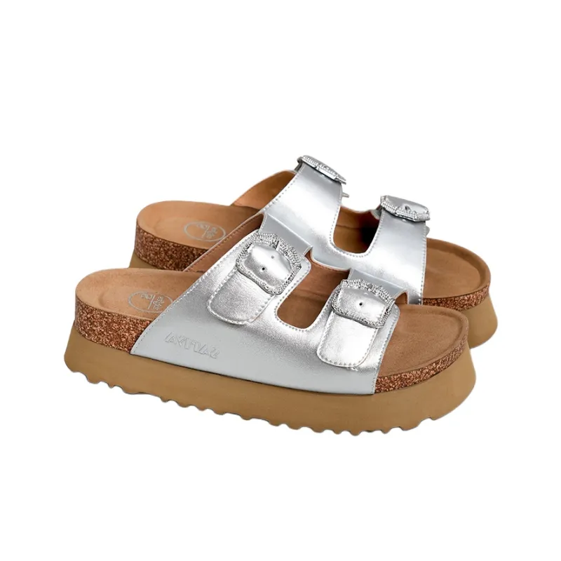 Safiya Rubber Foam Outsole Quiet Slide Slippers Women's Silver-1