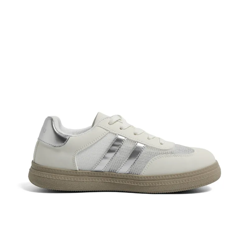 HUANQIU Slip Resistant, Abrasion Resistant, Lightweight Low Top Skateboard Shoes Women's Beige Silver-1