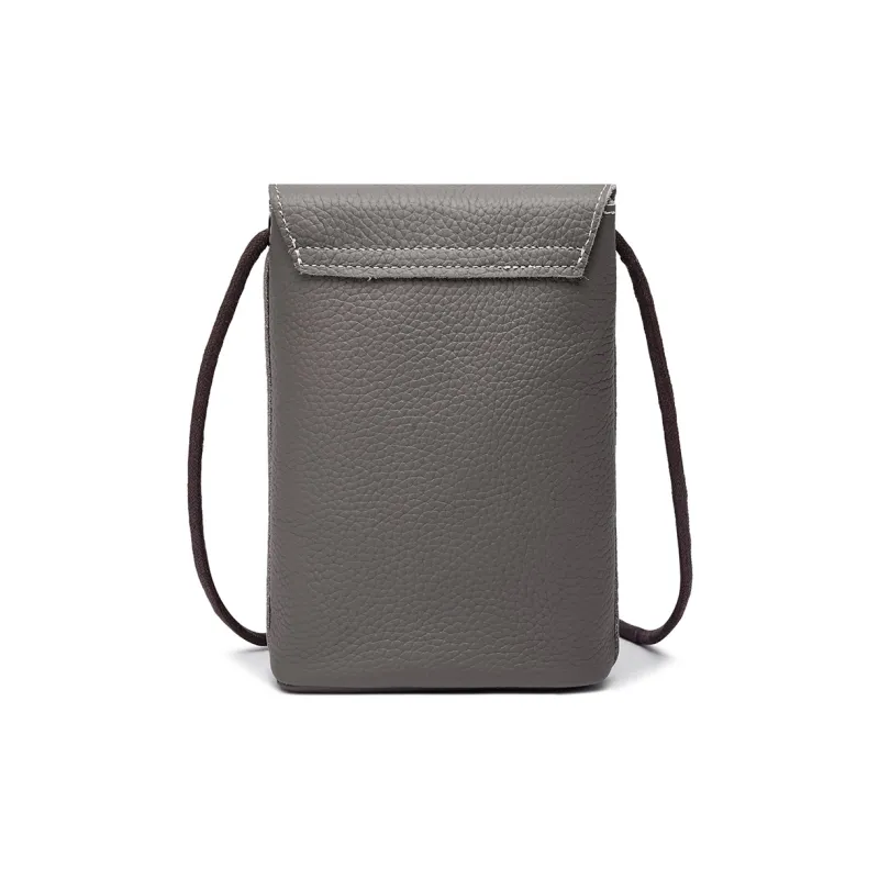 Ace Paul Top Grain Cow Leather Shoulder Bag, Crossbody Bag, Cell Phone Pouch Unisex Elephant Gray/Black-3