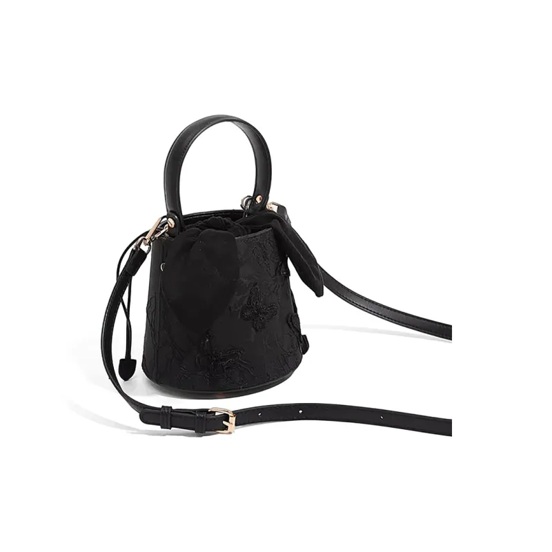 CLEVER& KETCH PU Bucket Bag, One Shoulder Handbag Women's White/Black-6