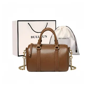 Bullrun Cow Leather Boston Bag Handbag Women's Vegetable Tanned Brown