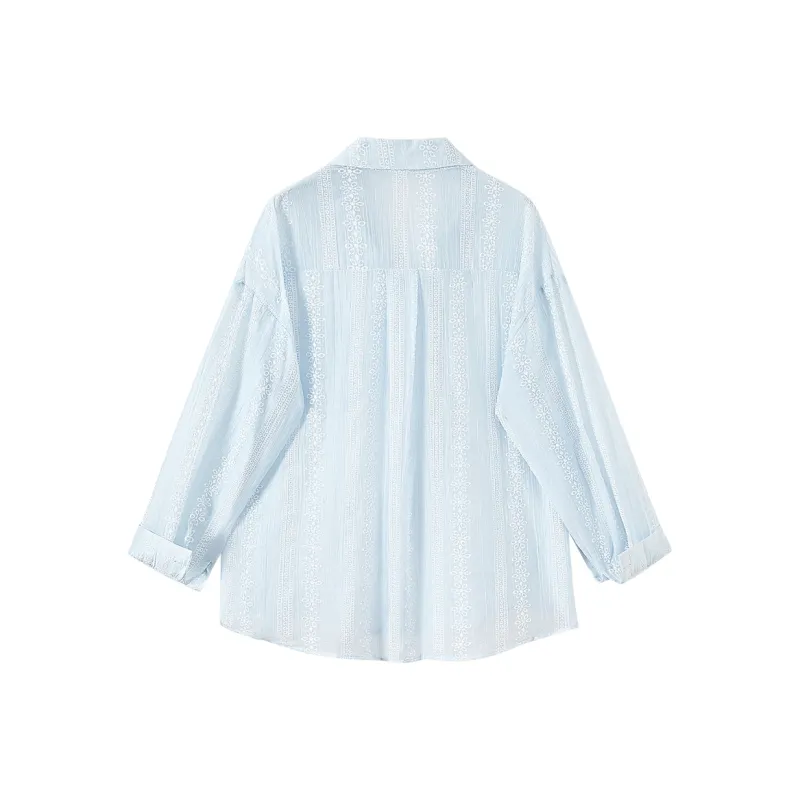 TOUCH Shirt Women's Blue With White Floral-1