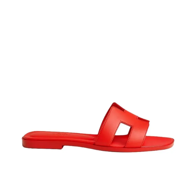 HERMES Oran Slide Slippers Women's Pomegranate Red-1
