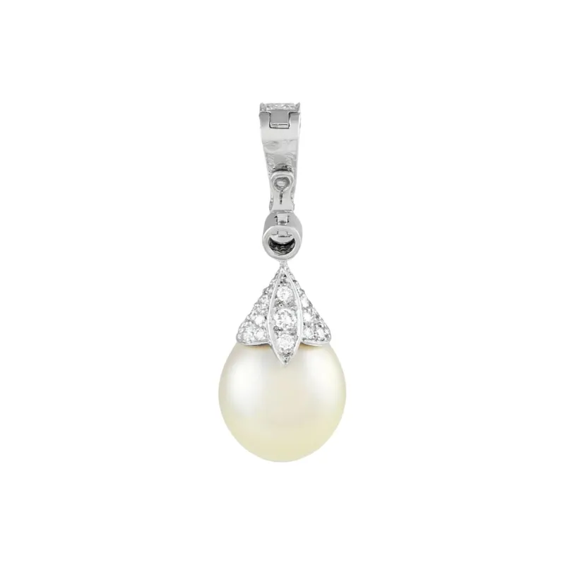 Cartier 18K White Gold Diamond And Pearl Pendant-1