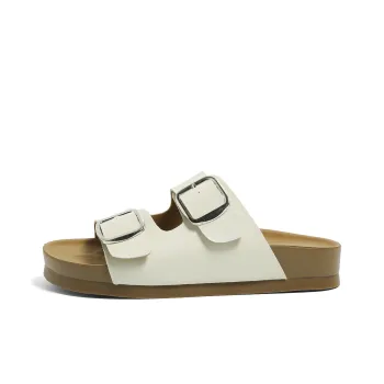 HUANQIU Quiet Slip Resistant Abrasion Resistant Slide Slippers Women's Beige