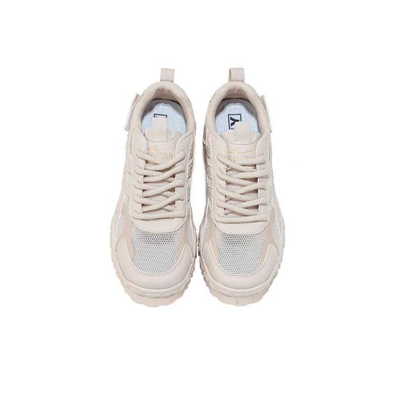 RENBEN Breathable Lightweight Height Increasing Low Top Chunky Sneakers Women's Khaki-3