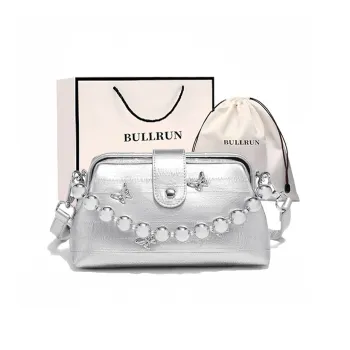 Bullrun Synthetic Leather, Cow Split Leather Shoulder Bag Women's Silver